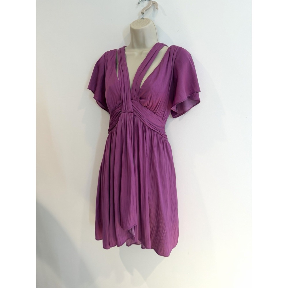 Anthropologie Satin Mini Dress US 10 Medium Purple Silky Pleated Cocktail Dressy - Picture 5 of 10